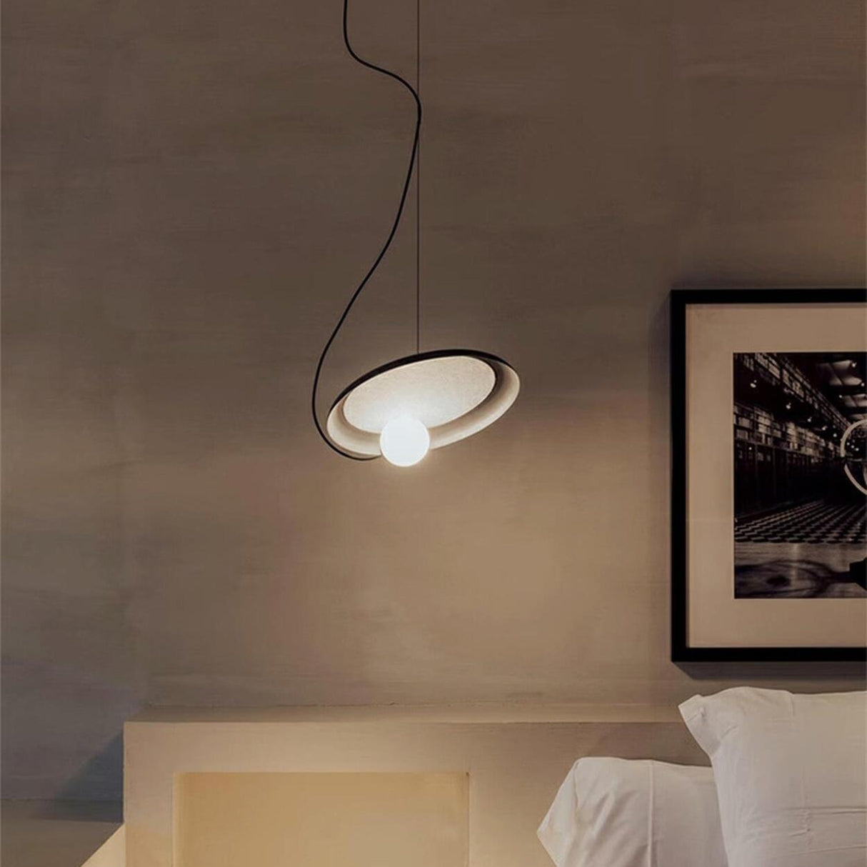 Modern Bedroom Tilted Disc Pendant Light Adjustable Cord Image - 2