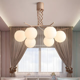 Modern Bedroom Twisted Metal 6 Globe Chandelier Image - 3