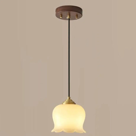 Modern Bedroom Walnut Beige Resin Bell Pendant Light Image - 2