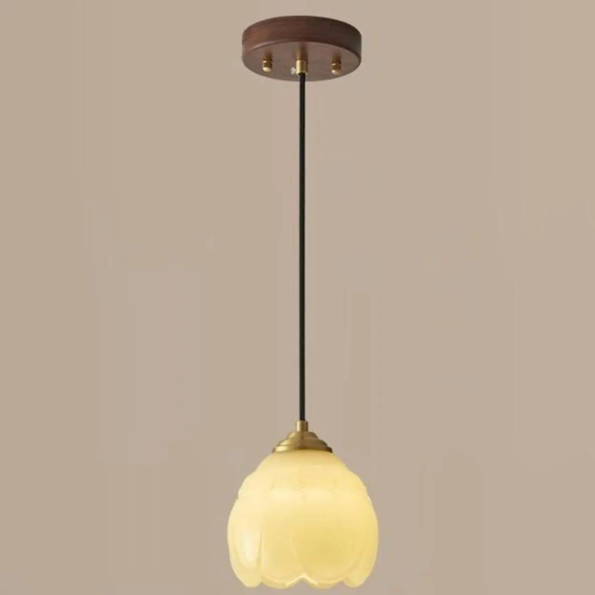 Modern Bedroom Walnut Beige Resin Bell Pendant Light Image - 3