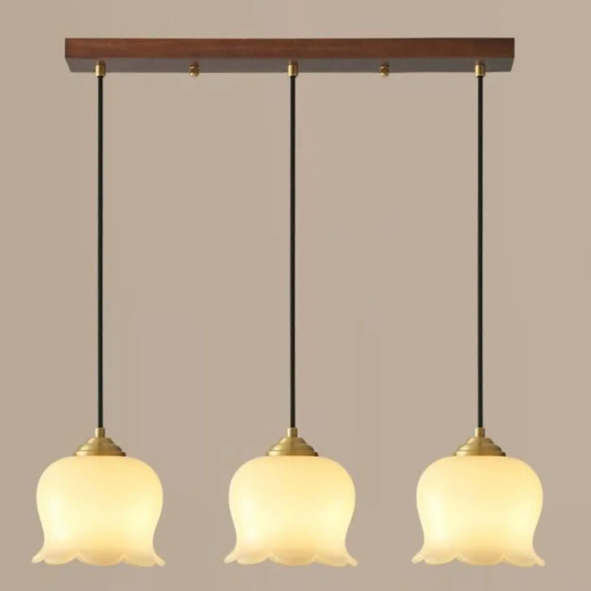 Modern Bedroom Walnut Beige Resin Bell Pendant Light Image - 5