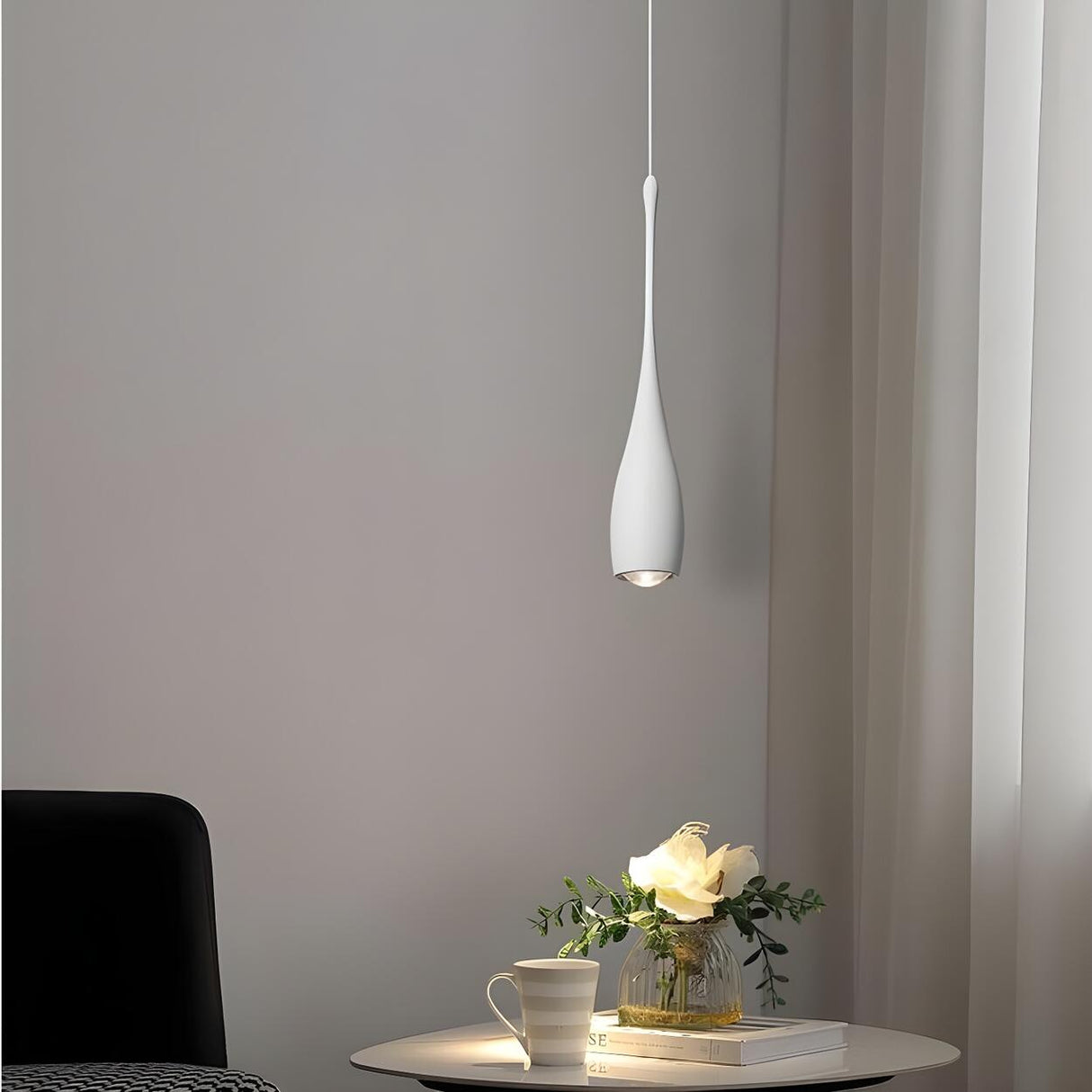 Modern Bedroom White Acrylic Teardrop Pendant Light Image - 4