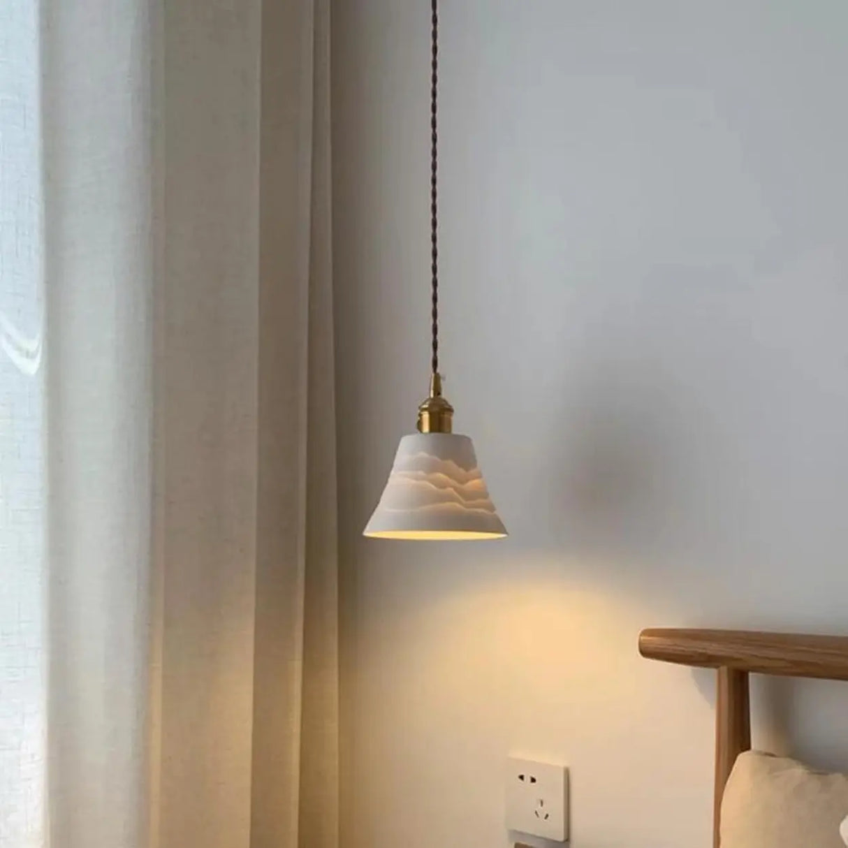 Modern Bedroom White Ceramics Bell Pendant Light Image - 1