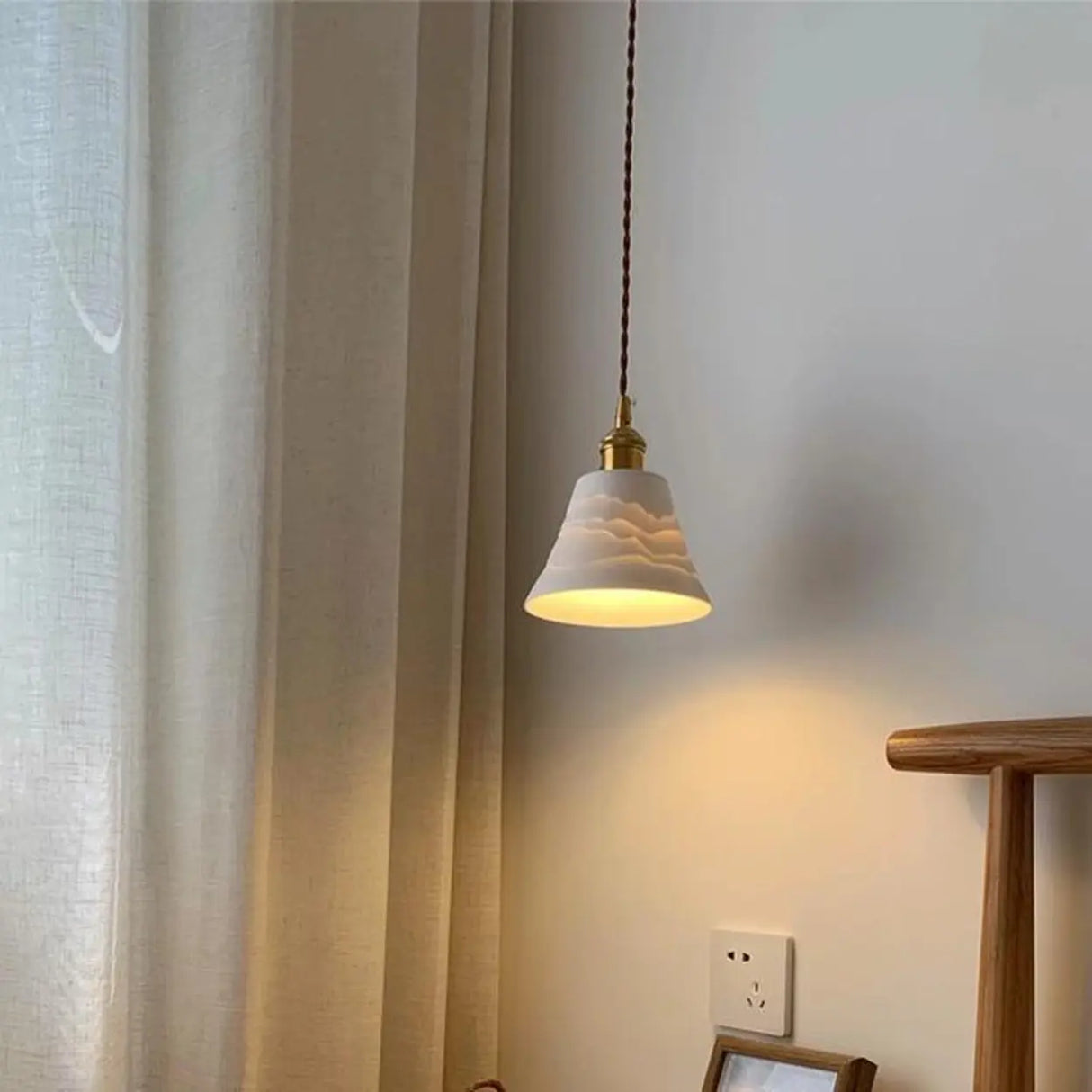 Modern Bedroom White Ceramics Bell Pendant Light Image - 5