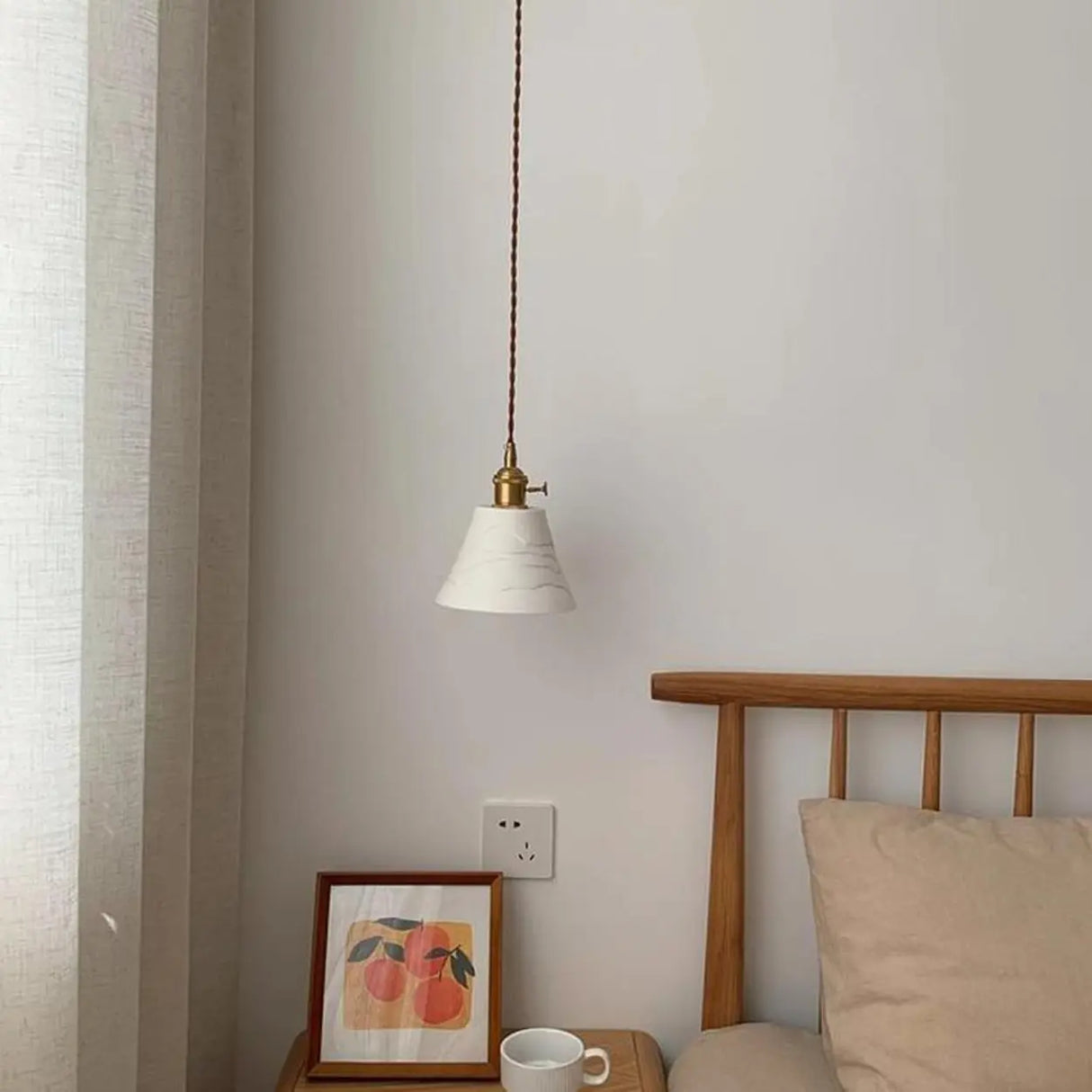 Modern Bedroom White Ceramics Bell Pendant Light Image - 6