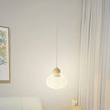 Modern Bedroom White Drum Pendant Light Adjustable Height Image - 3