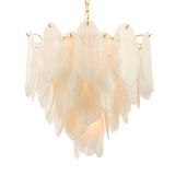 Modern Bedroom White Glass Leaf Tiered Pendant Chandelier Image - 3