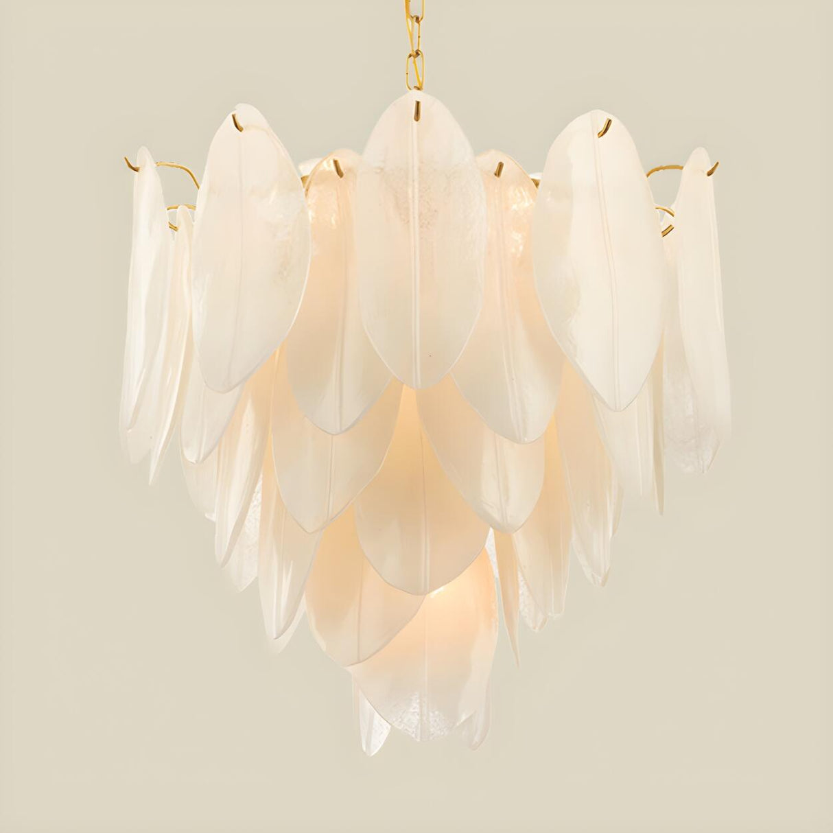 Modern Bedroom White Glass Leaf Tiered Pendant Chandelier Image - 4