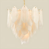 Modern Bedroom White Glass Leaf Tiered Pendant Chandelier Image - 4