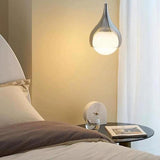 Modern Bedroom White Glass Teardrop Chrome Pendant Light Image - 1