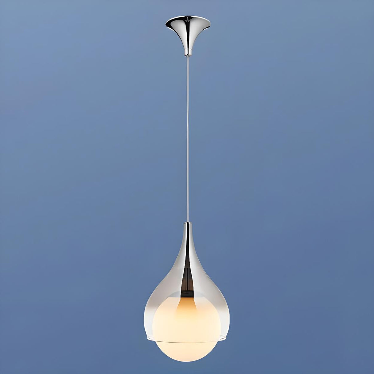 Modern Bedroom White Glass Teardrop Chrome Pendant Light Image - 2