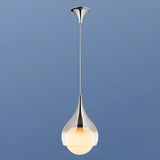 Modern Bedroom White Glass Teardrop Chrome Pendant Light Image - 2