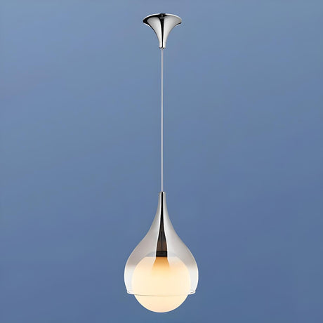 Modern Bedroom White Glass Teardrop Chrome Pendant Light Image - 2