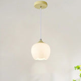 Modern Bedroom White Globe Round Glass Pendant Light Image - 1