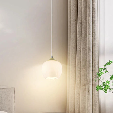 Modern Bedroom White Globe Round Glass Pendant Light Image - 2