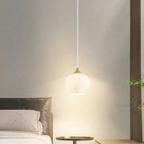 Modern Bedroom White Globe Round Glass Pendant Light Image - 3