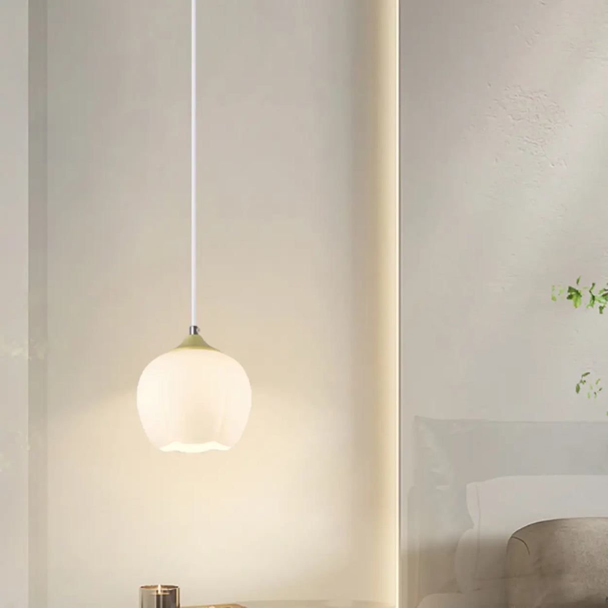 Modern Bedroom White Globe Round Glass Pendant Light Image - 4