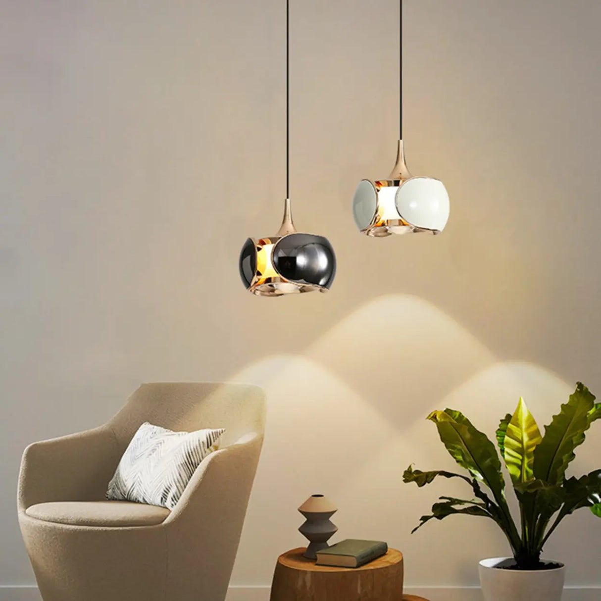 Modern Bedroom White Metal Drum Round Glass Pendant Light Image - 15