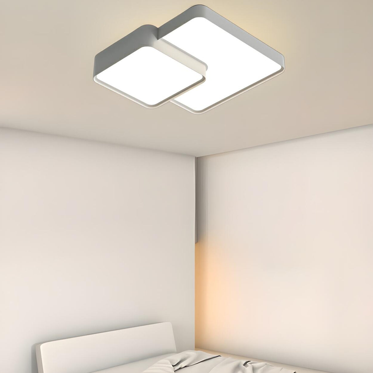 Modern Bedroom White Square Flush Mount Light 2-Light Image - 4