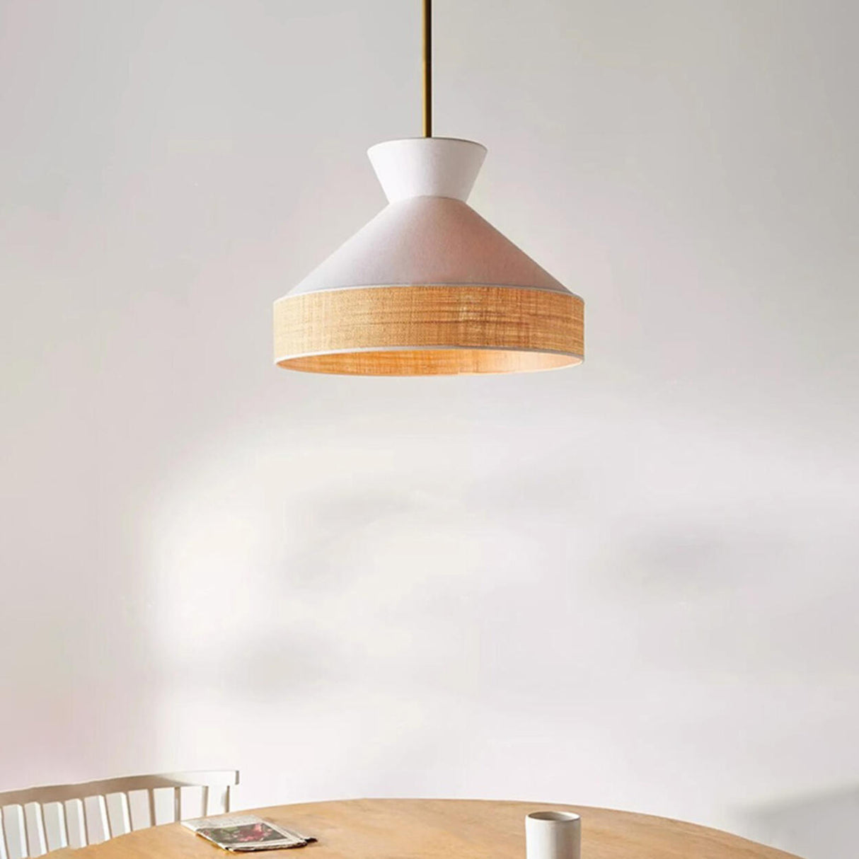 Modern Bedroom White Woven Fabric Cane Pendant Light Image - 4