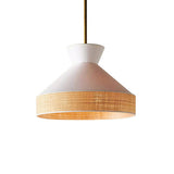 Modern Bedroom White Woven Fabric Cane Pendant Light Image - 5