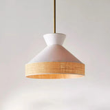 Modern Bedroom White Woven Fabric Cane Pendant Light Image - 7