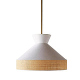 Modern Bedroom White Woven Fabric Cane Pendant Light Image - 8