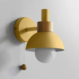 Modern Bedroom Wood Dome Wall Sconce with Pull Chain Image - 10