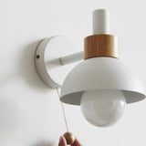 Modern Bedroom Wood Dome Wall Sconce with Pull Chain Image - 12