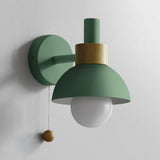 Modern Bedroom Wood Dome Wall Sconce with Pull Chain Image - 16