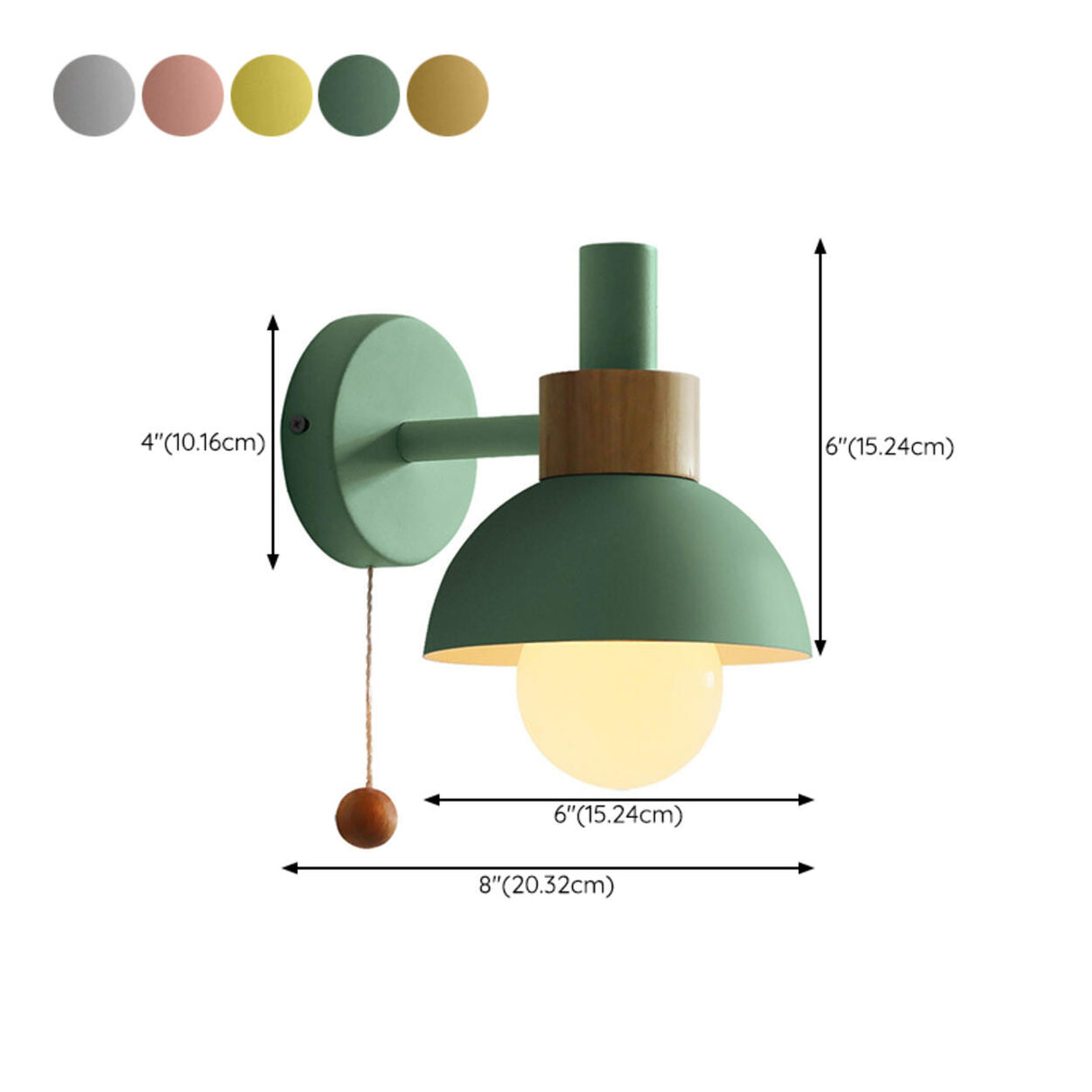 Modern Bedroom Wood Dome Wall Sconce with Pull Chain 