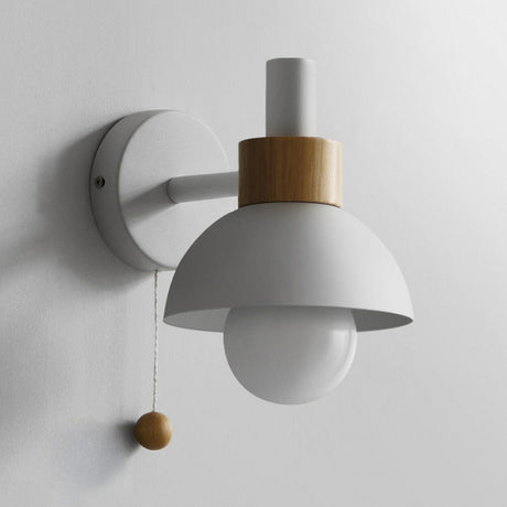 Modern Bedroom Wood Dome Wall Sconce with Pull Chain Image - 2