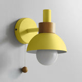 Modern Bedroom Wood Dome Wall Sconce with Pull Chain Image - 8