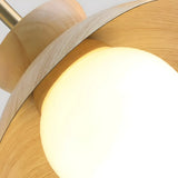 Modern Bedroom Wood Dome White Glass Globe Pendant Light Image - 12