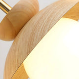 Modern Bedroom Wood Dome White Glass Globe Pendant Light Image - 13