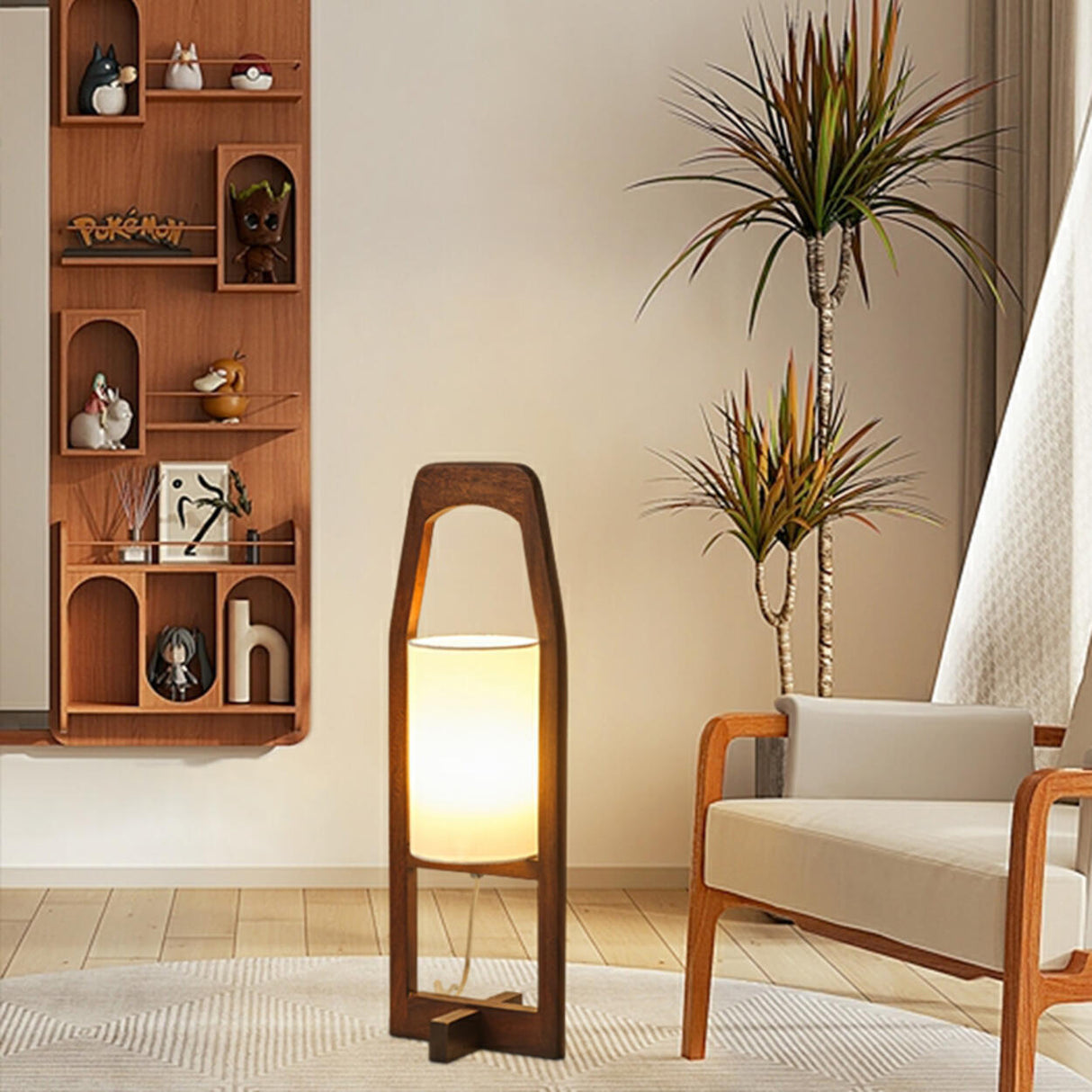 Modern Bedside Barrel Wooden Frame Floor Lamp Image - 11