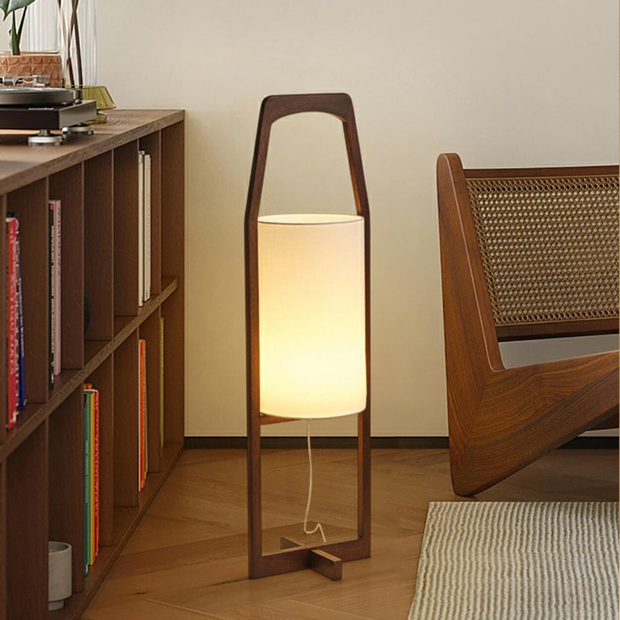 Modern Bedside Barrel Wooden Frame Floor Lamp Image - 4