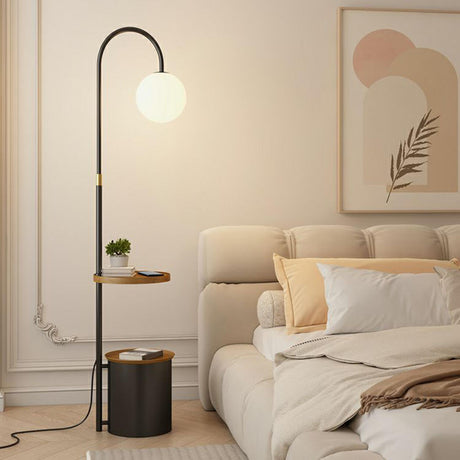 Modern Bedside Globe Metal Floor Lamp with Storage Image - 1