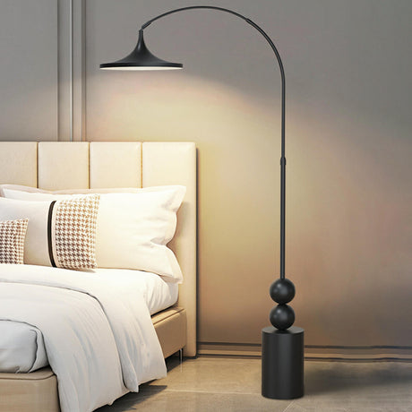 Modern Bedside Round and Black Arched Floor Lamp Image - 1