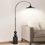 Modern Bedside Round and Black Arched Floor Lamp Image - 2