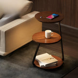 Modern Bedside Round Wooden Floor Lamp with Shelves Image - 4