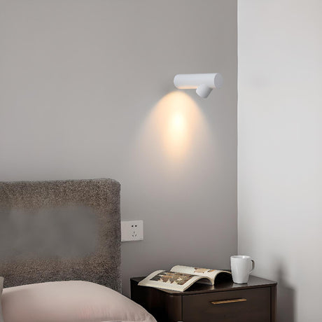 Modern Bedside White Cylindrical Metal Wall Sconce Image - 1