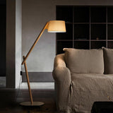 Modern Beige Barrel Wooden Adjustable Floor Lamp Image - 1