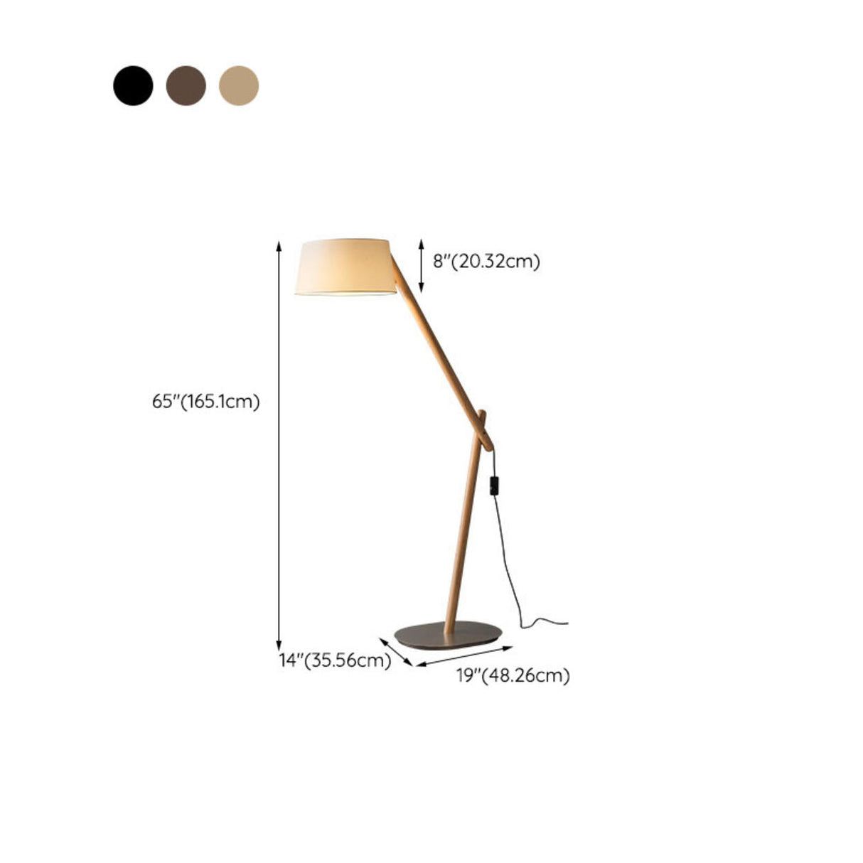 Modern Beige Barrel Wooden Adjustable Floor Lamp 