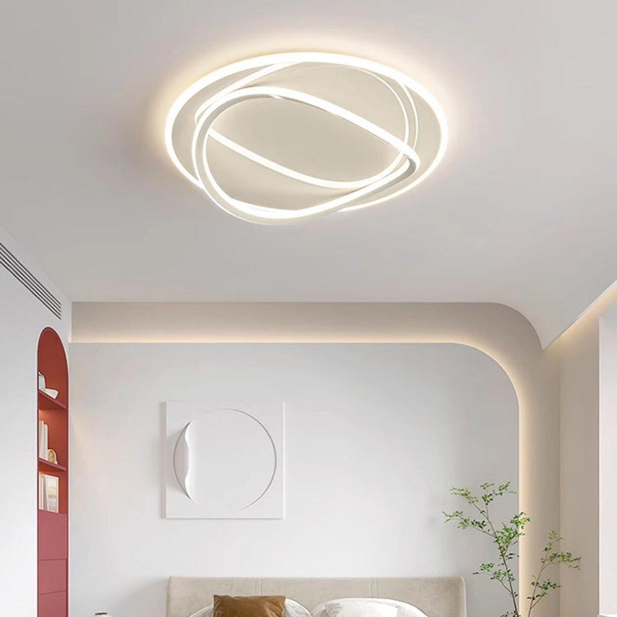 Modern Beige Circle LED Flush Mount Ceiling Light Image - 4