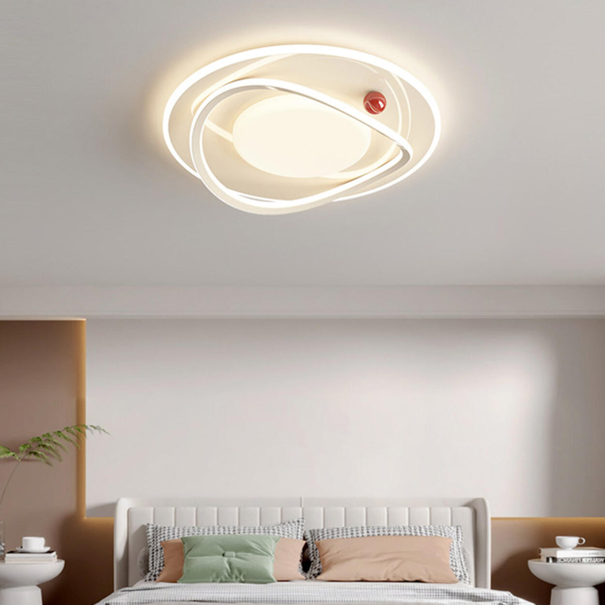 Modern Beige Circle LED Flush Mount Ceiling Light Image - 8