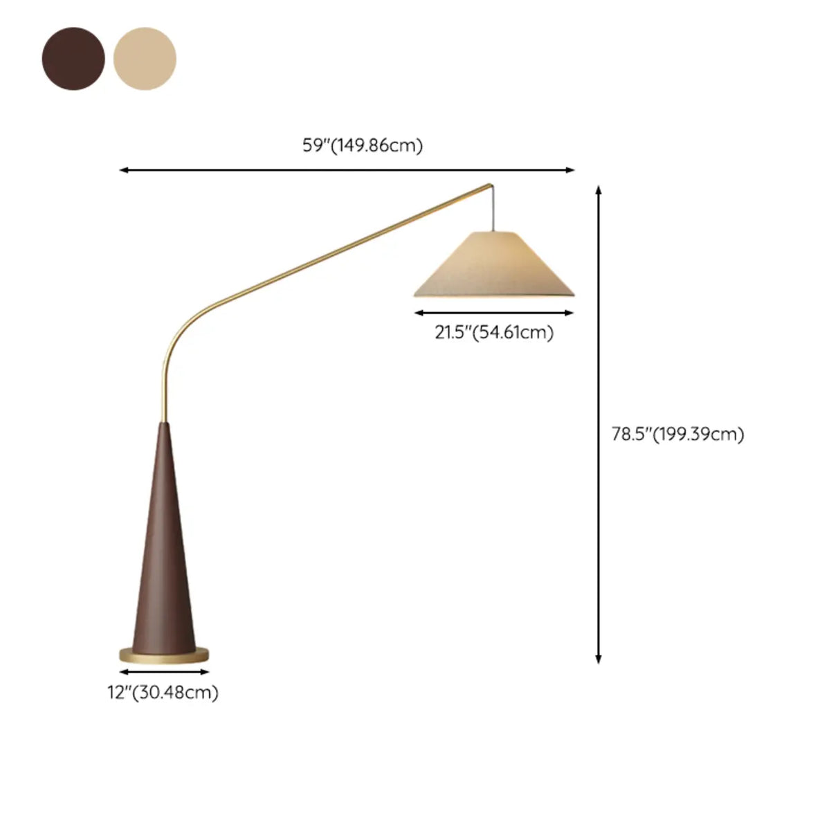 Modern Beige Cone Fabric Gibson Arc LED Floor Lamp 