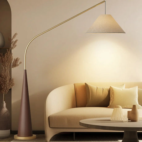 Modern Beige Cone Fabric Gibson Arc LED Floor Lamp Image - 2