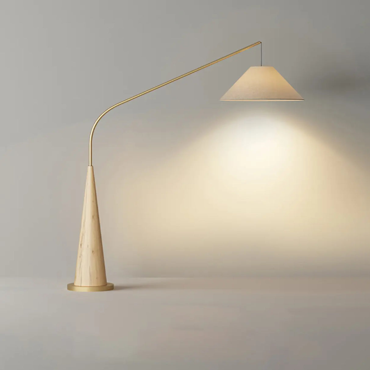 Modern Beige Cone Fabric Gibson Arc LED Floor Lamp Image - 7