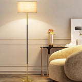 Modern Beige Drum and Black Column Metal Floor Lamp Image - 3